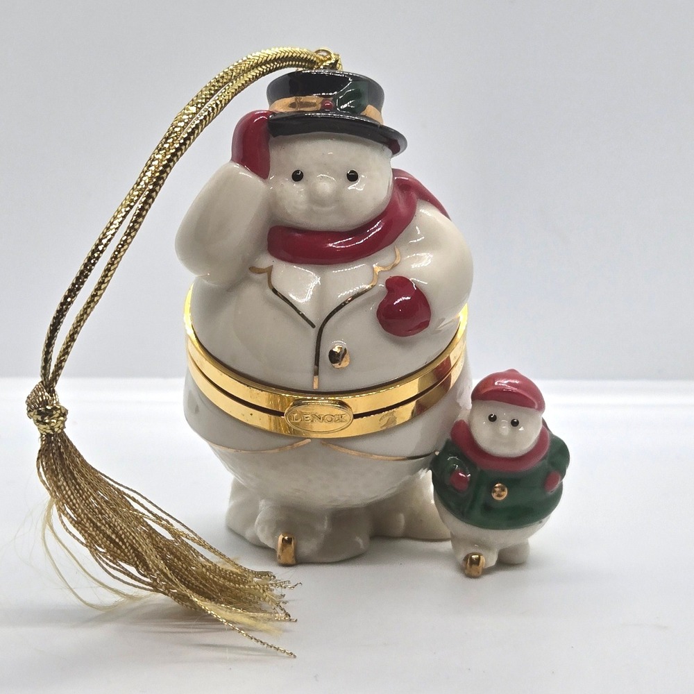 Lenox China Treasures Ice Skating Snowman Trinket Box Ornament